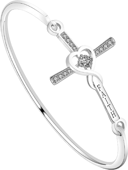 Faith Cross Bangle Bracelet – Heart & Crystal Design