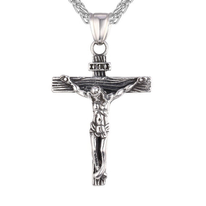 Stainless Steel Jesus Christ Crucifix Cross Pendant Chain Necklace for Women Men