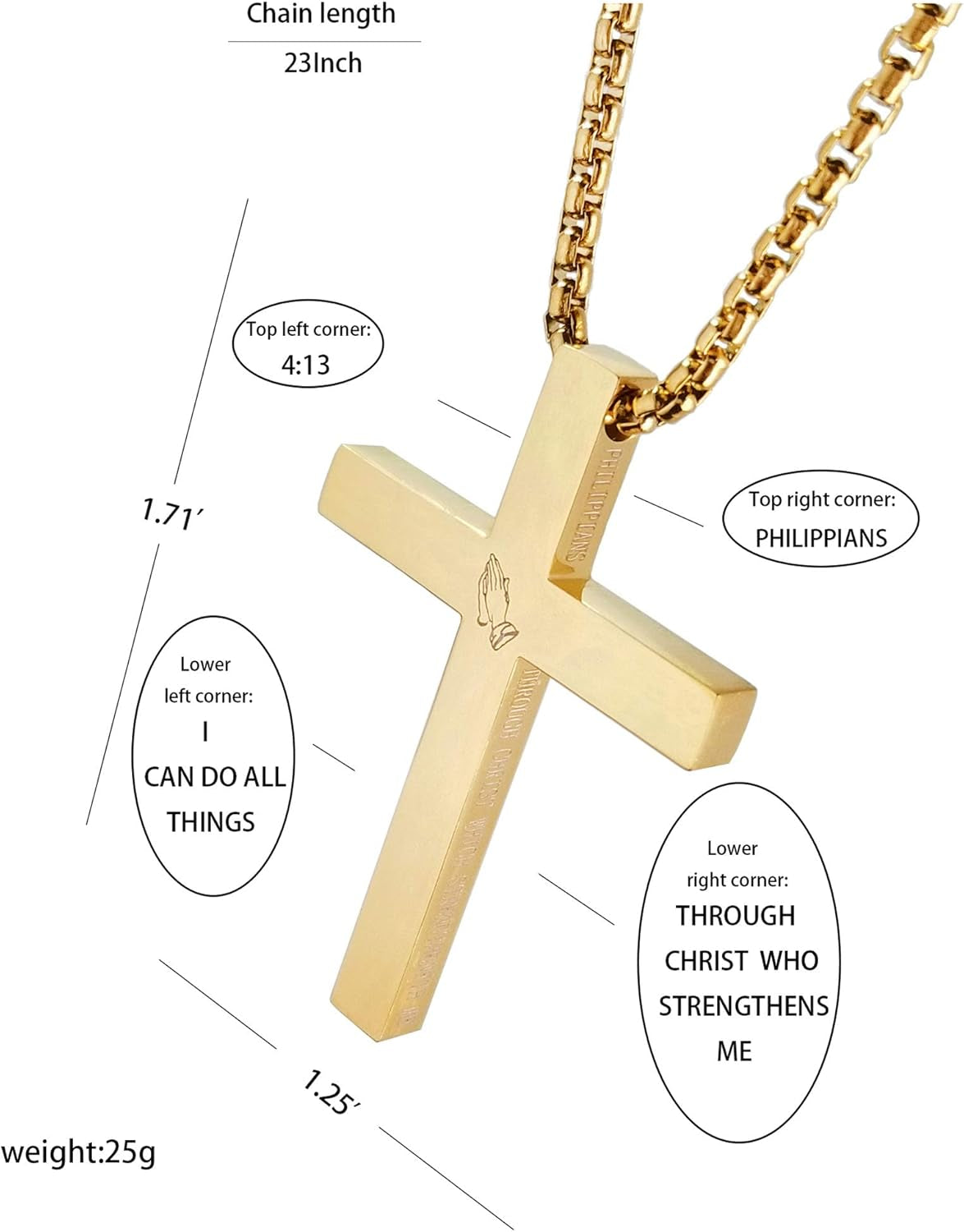 Cross Necklace Stainless Steel Necklace Religious Bible Verse Pendant Crucifix Necklace Faith Jewelry with 22' Chain