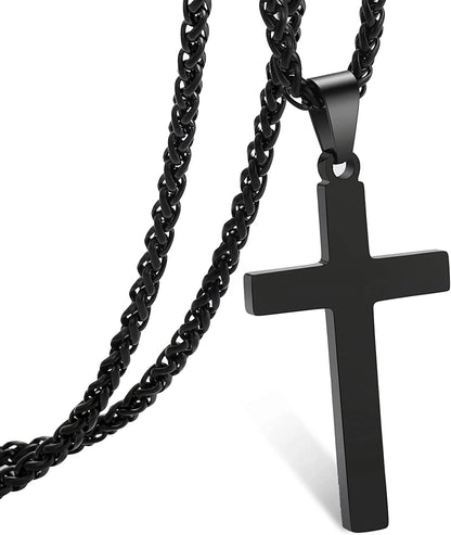 Black Cross Necklaces for Men Stainless Steel Cross Pendant Chain Catholic Religious Christian Birthday Jewelry Gifts Ideas Dad Husband Son Tween Preteen Boyfriend Teen Teenage Age