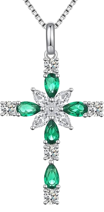 Women’s Cross Pendant Necklace – Green & White Crystal Jewelry
