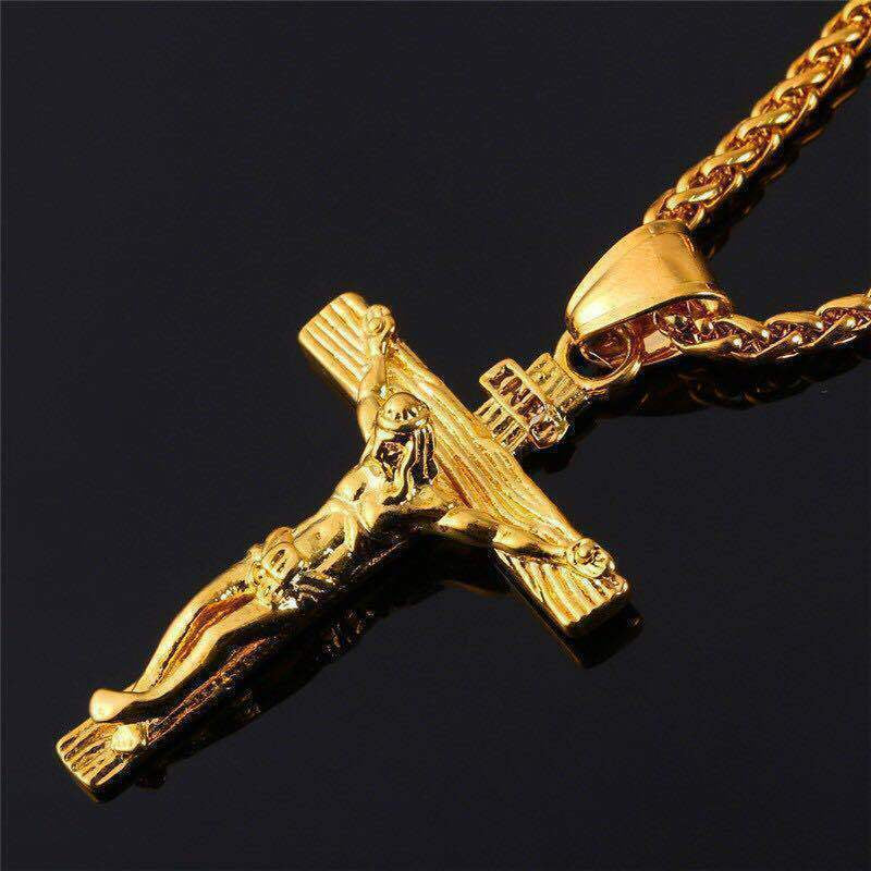 Stainless Steel Jesus Christ Crucifix Cross Pendant Chain Necklace for Women Men