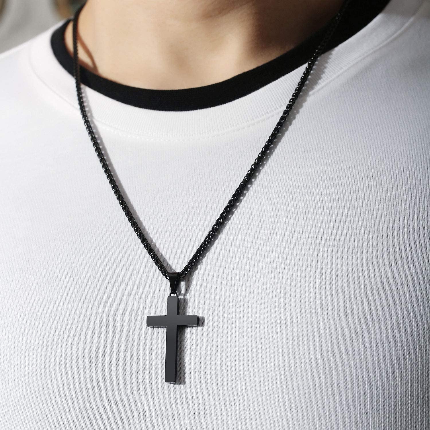 Black Cross Necklaces for Men Stainless Steel Cross Pendant Chain Catholic Religious Christian Birthday Jewelry Gifts Ideas Dad Husband Son Tween Preteen Boyfriend Teen Teenage Age