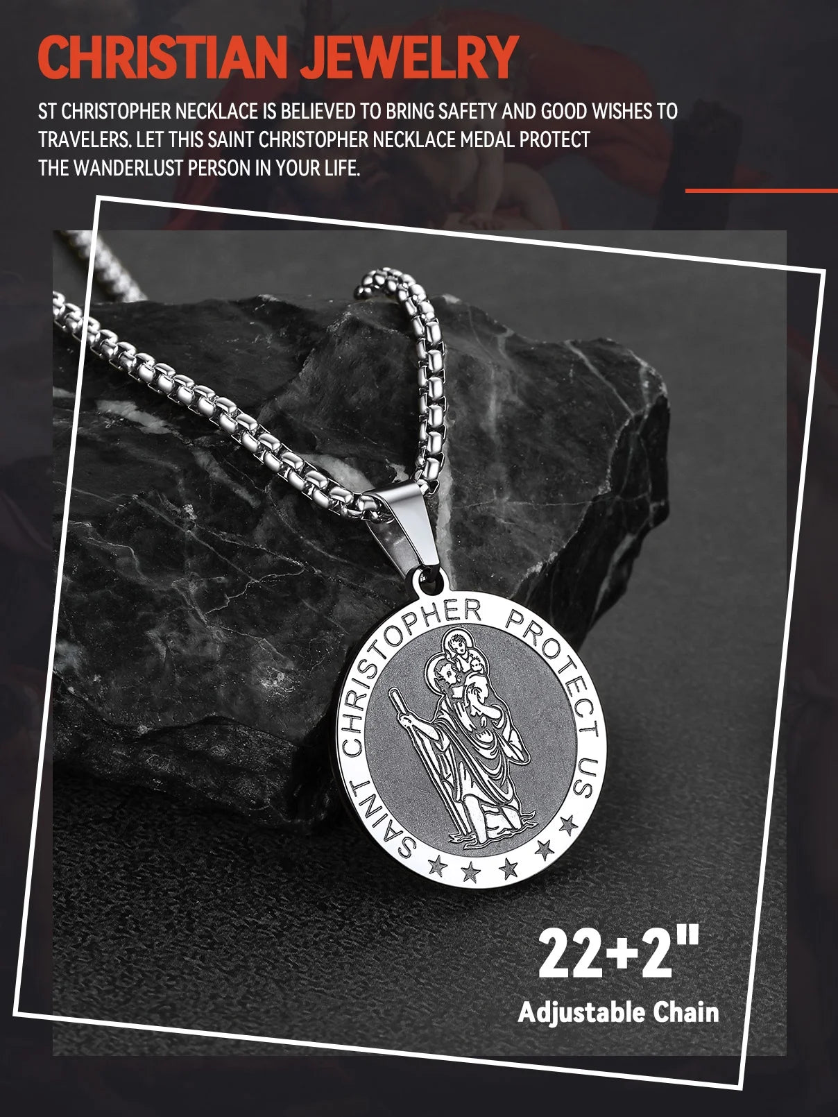Saint/St. Christopher Pendant Necklace for Men Women Stainless Steel Catholic Christian Patron round Medal Blessings Amulet Silver Men Jewelry Gift for Boyfriend Husband Birthday