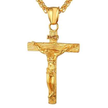 Stainless Steel Jesus Christ Crucifix Cross Pendant Chain Necklace for Women Men