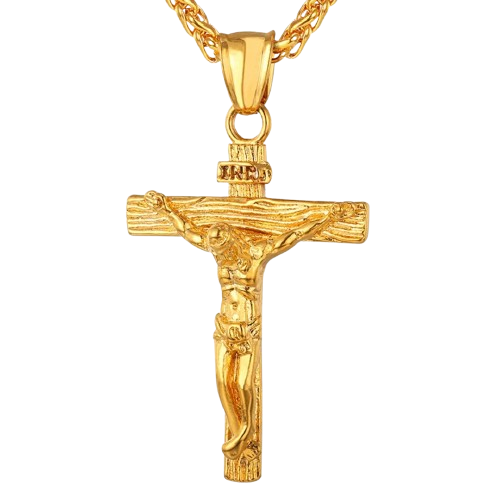 Stainless Steel Jesus Christ Crucifix Cross Pendant Chain Necklace for Women Men