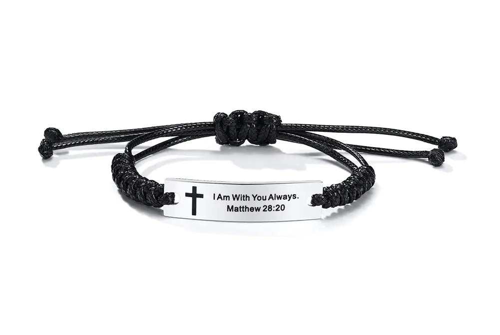 MEALGUET Matthew 28:20 I Am With You Always Engraved Religious Scripture Quote Faith Christian Bible Verse ID Bracelets for Men Women