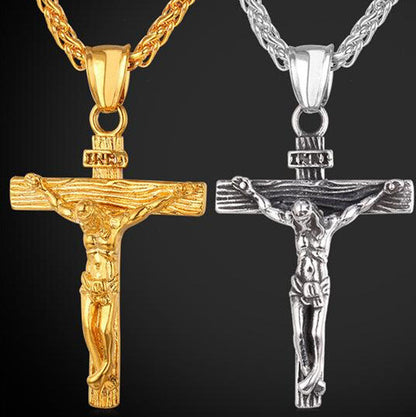 Stainless Steel Jesus Christ Crucifix Cross Pendant Chain Necklace for Women Men