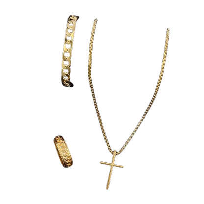 Men’s Christian Jewelry Set – Silver Cross Necklace, Bracelet & Ring