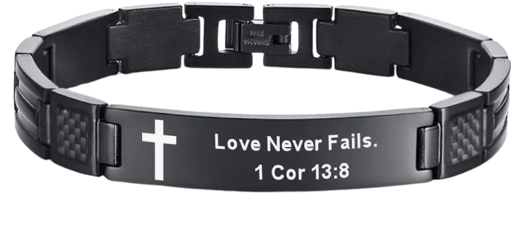 Men’s Christian Bracelet – “Love Never Fails” 1 Cor 13:8