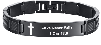 Men’s Christian Bracelet – “Love Never Fails” 1 Cor 13:8