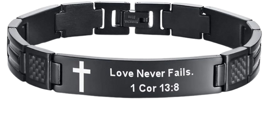 Men’s Christian Bracelet – “Love Never Fails” 1 Cor 13:8