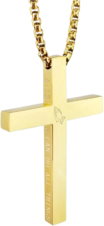 Gold Christian Cross Necklace – Engraved "I Can Do All Things" (Philippians 4:13)