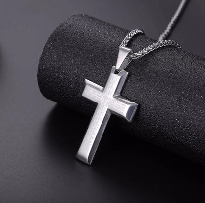 Cross Necklace with Jesus and Bible Verse Design