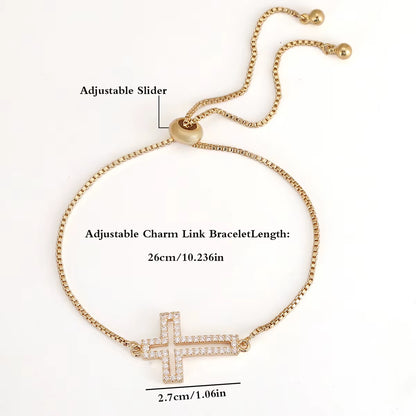 Fashion Copper Zirconia Cross Bracelet Men Women Universal Gold Simple Adjustable Chain Bracelet Party Jewelry