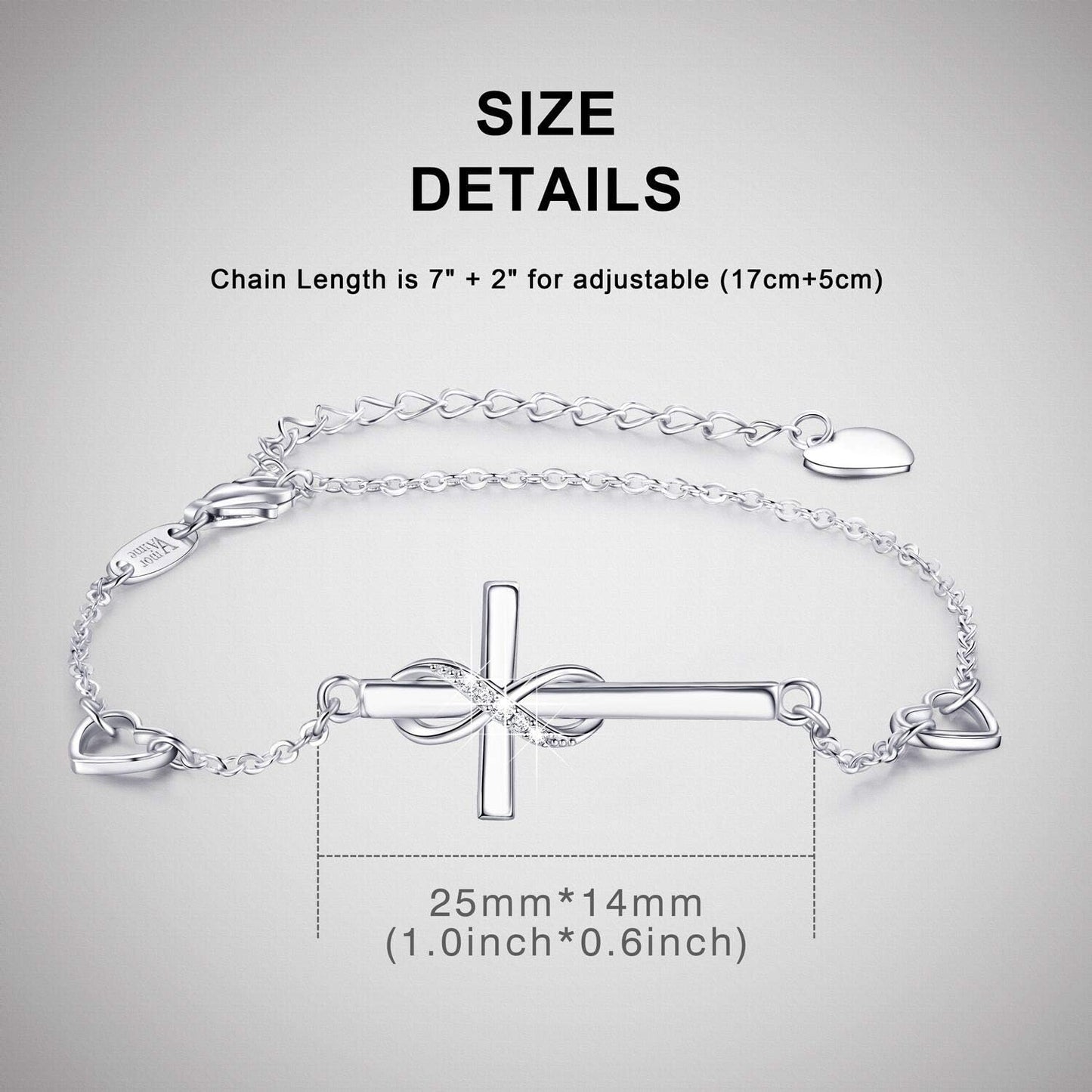 925 Sterling Silver Cross Bracelet for Women Christian Faith Bracelet 14K Gold Plated Bracelets Believe CZ Adjustable for Easter or Holiday
