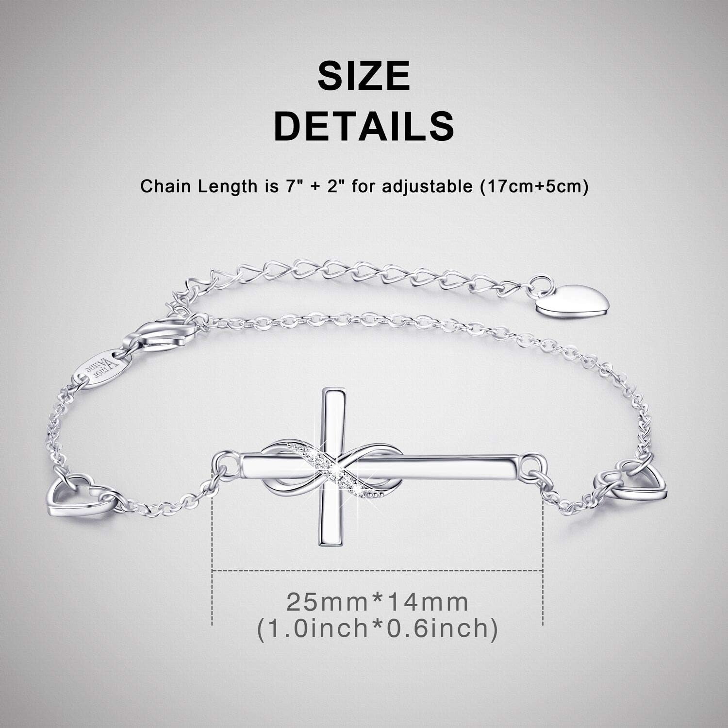 925 Sterling Silver Cross Bracelet for Women Christian Faith Bracelet 14K Gold Plated Bracelets Believe CZ Adjustable for Easter or Holiday