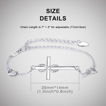 925 Sterling Silver Cross Bracelet for Women Christian Faith Bracelet 14K Gold Plated Bracelets Believe CZ Adjustable for Easter or Holiday