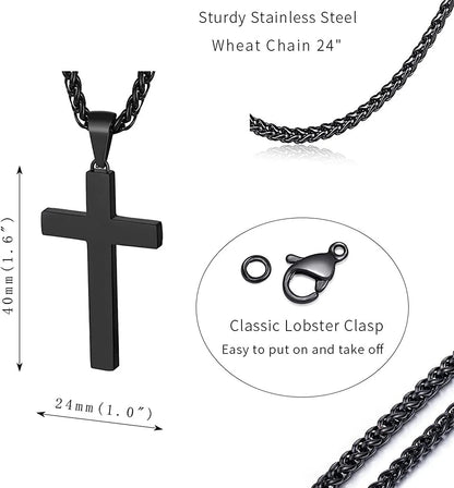 Black Cross Necklaces for Men Stainless Steel Cross Pendant Chain Catholic Religious Christian Birthday Jewelry Gifts Ideas Dad Husband Son Tween Preteen Boyfriend Teen Teenage Age