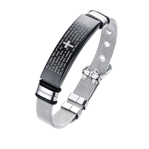 Men’s Christian Bracelet – Lord’s Prayer Engraved Stainless Steel