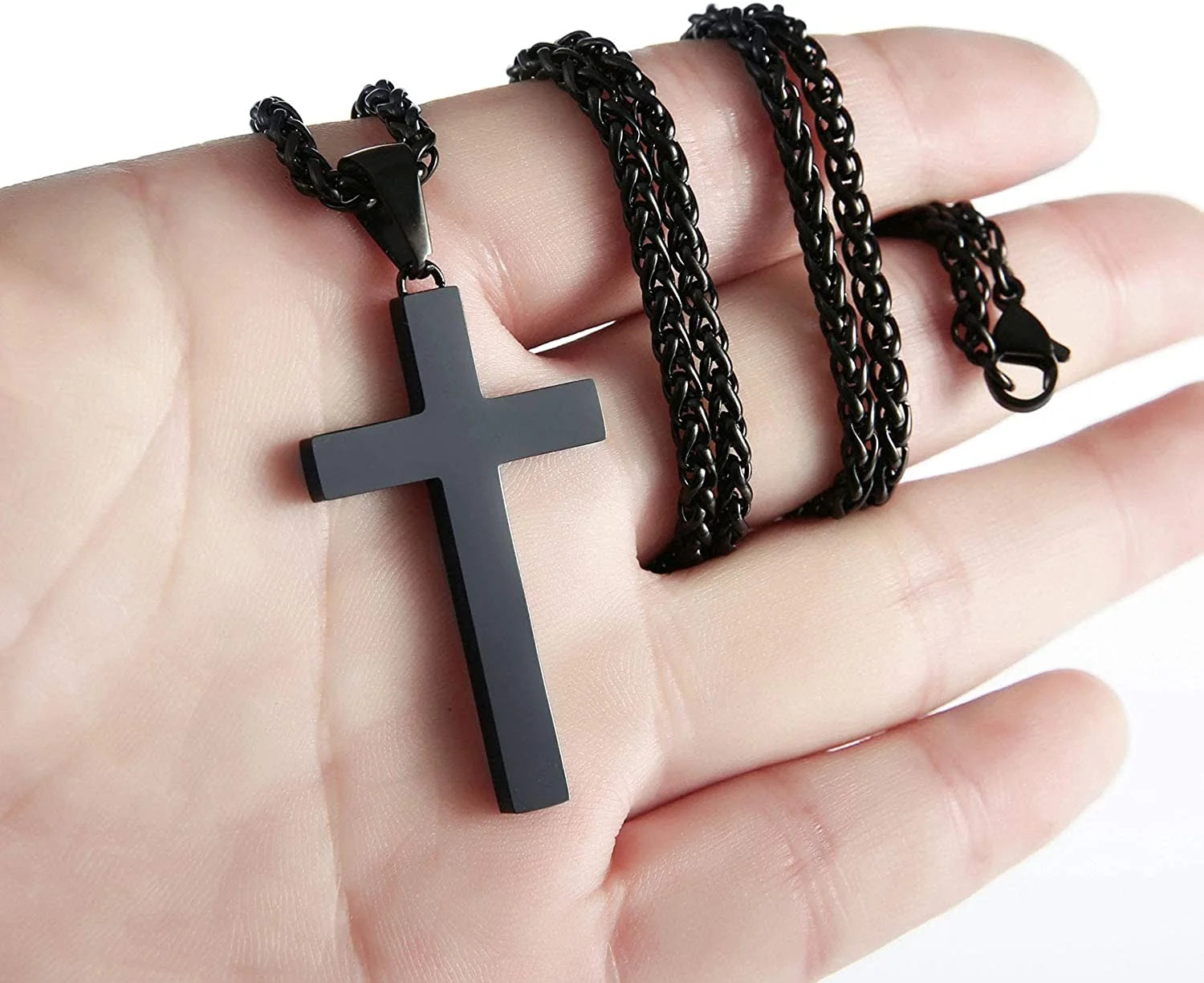Black Cross Necklaces for Men Stainless Steel Cross Pendant Chain Catholic Religious Christian Birthday Jewelry Gifts Ideas Dad Husband Son Tween Preteen Boyfriend Teen Teenage Age