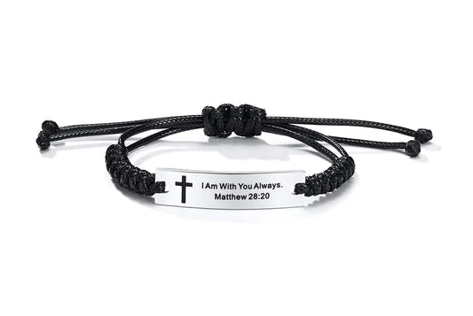 MEALGUET Matthew 28:20 I Am With You Always Engraved Religious Scripture Quote Faith Christian Bible Verse ID Bracelets for Men Women